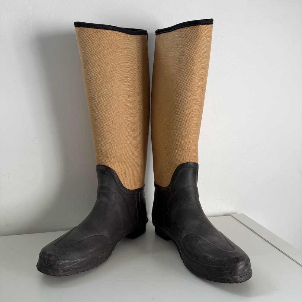 Vintage Hunter Iconic Lady N Rain Boots Brown Saxony Tweed Flax Rubber Size 41
